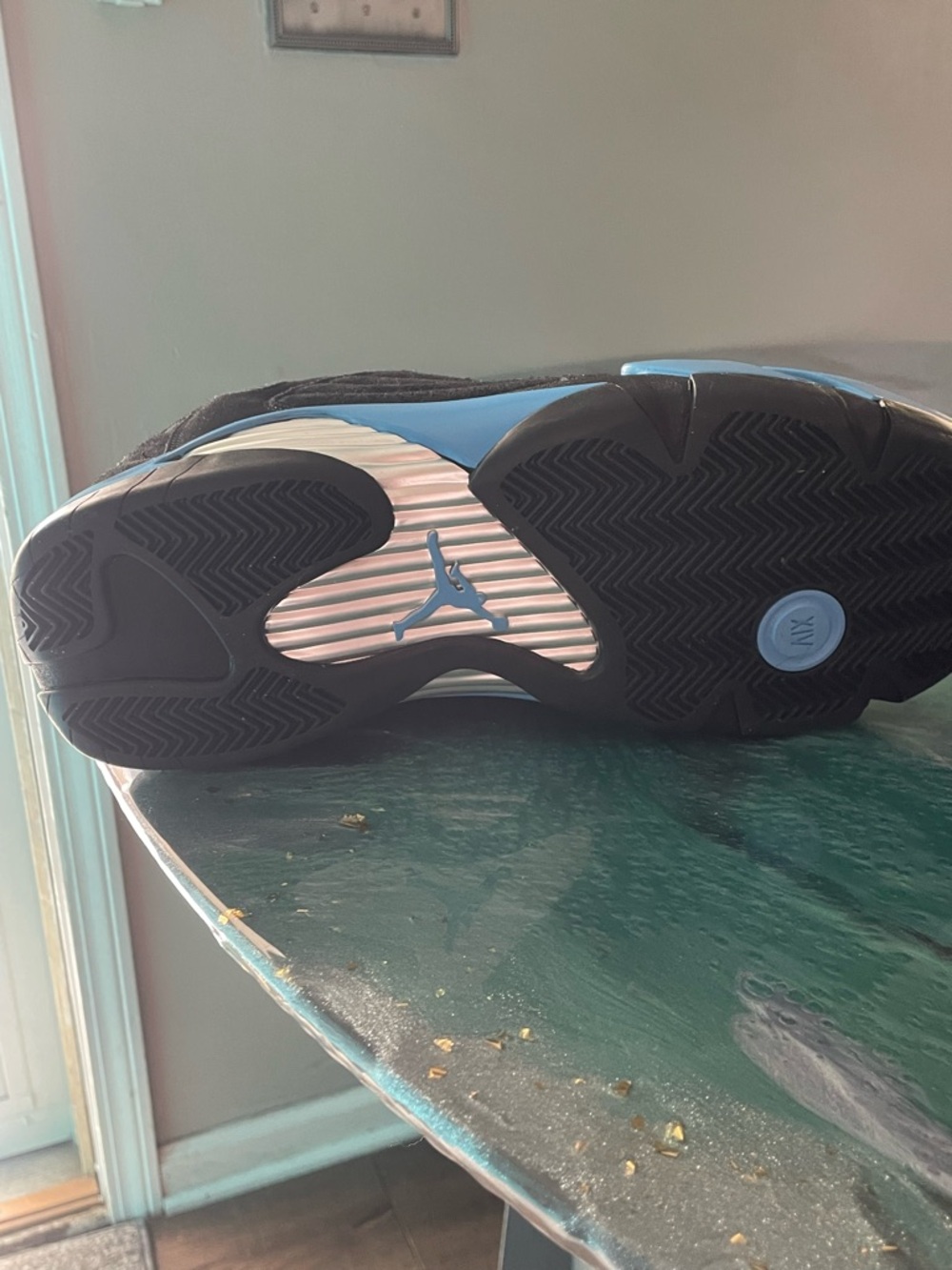 Air Jordan 14 Retro Men’s Black and University Blue Retro Sneakers - Picture 5 of 12